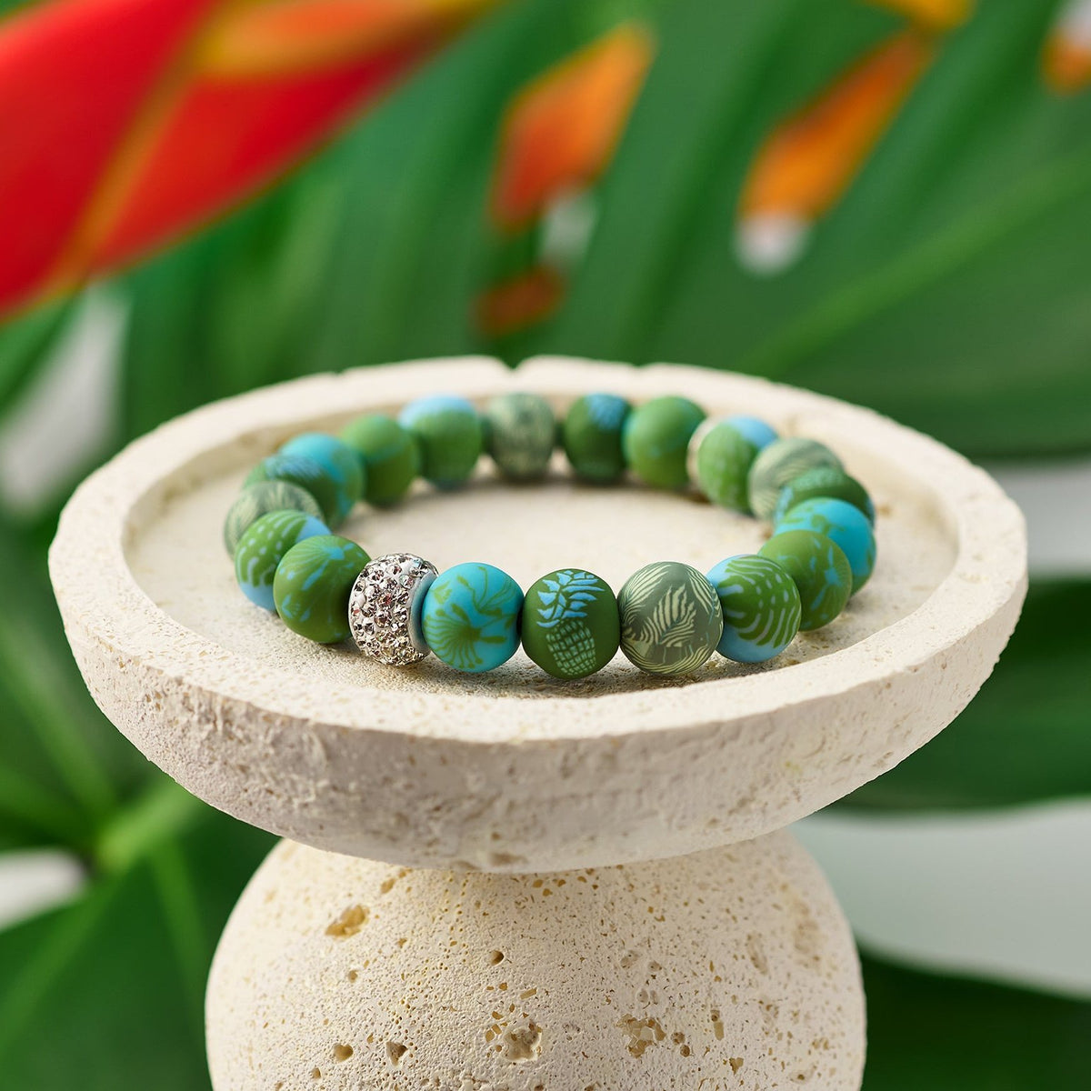 Tropical Green Crystal Stretch Bracelet