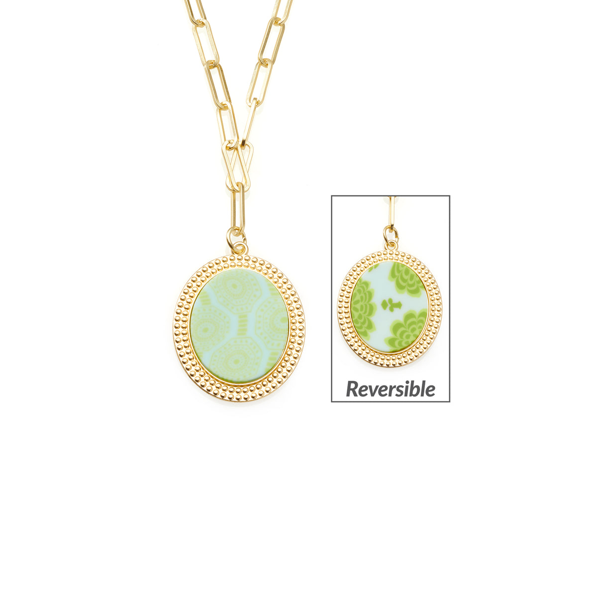 Seaside Green Reversible Link Medallion Necklace