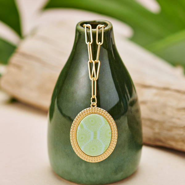 Seaside Green Reversible Link Medallion Necklace