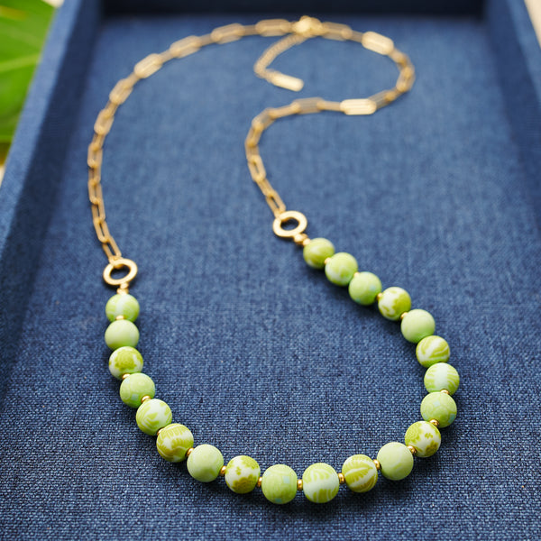 Seaside Green Link Beaded Long Necklace