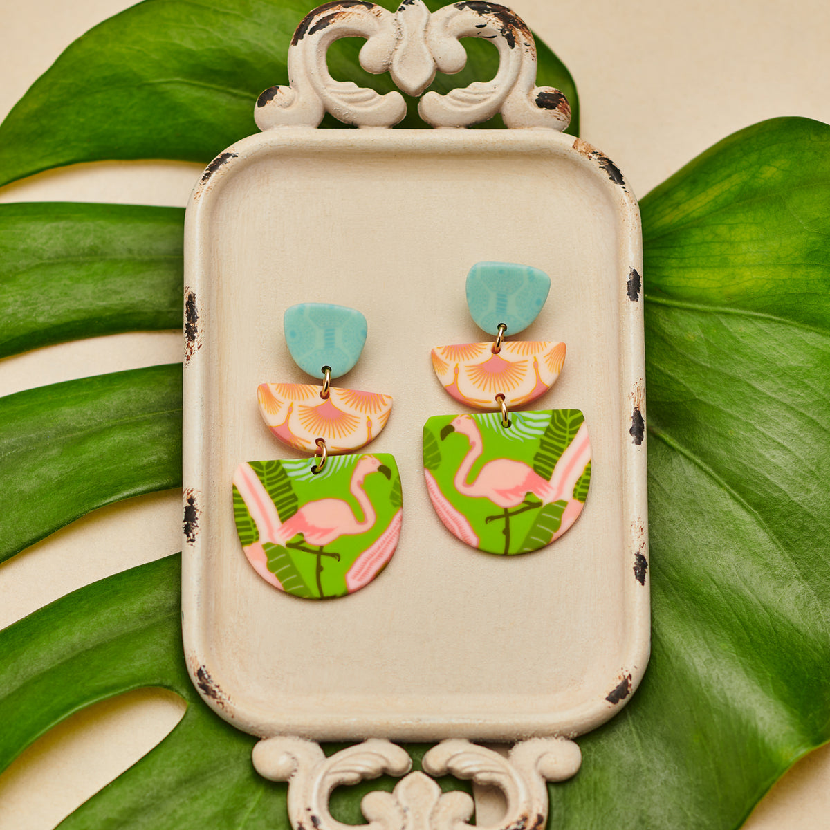 Palm Beach Triple Clay Bezel Post Earrings