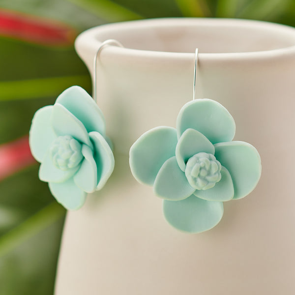 Maui Blue Clay Flower Earrings