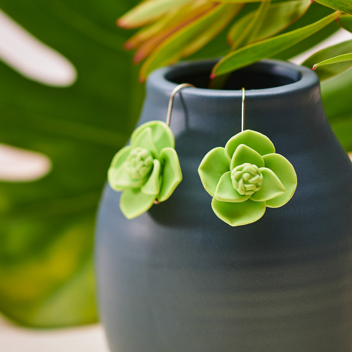 Seaside Green Clay Flower Earrings