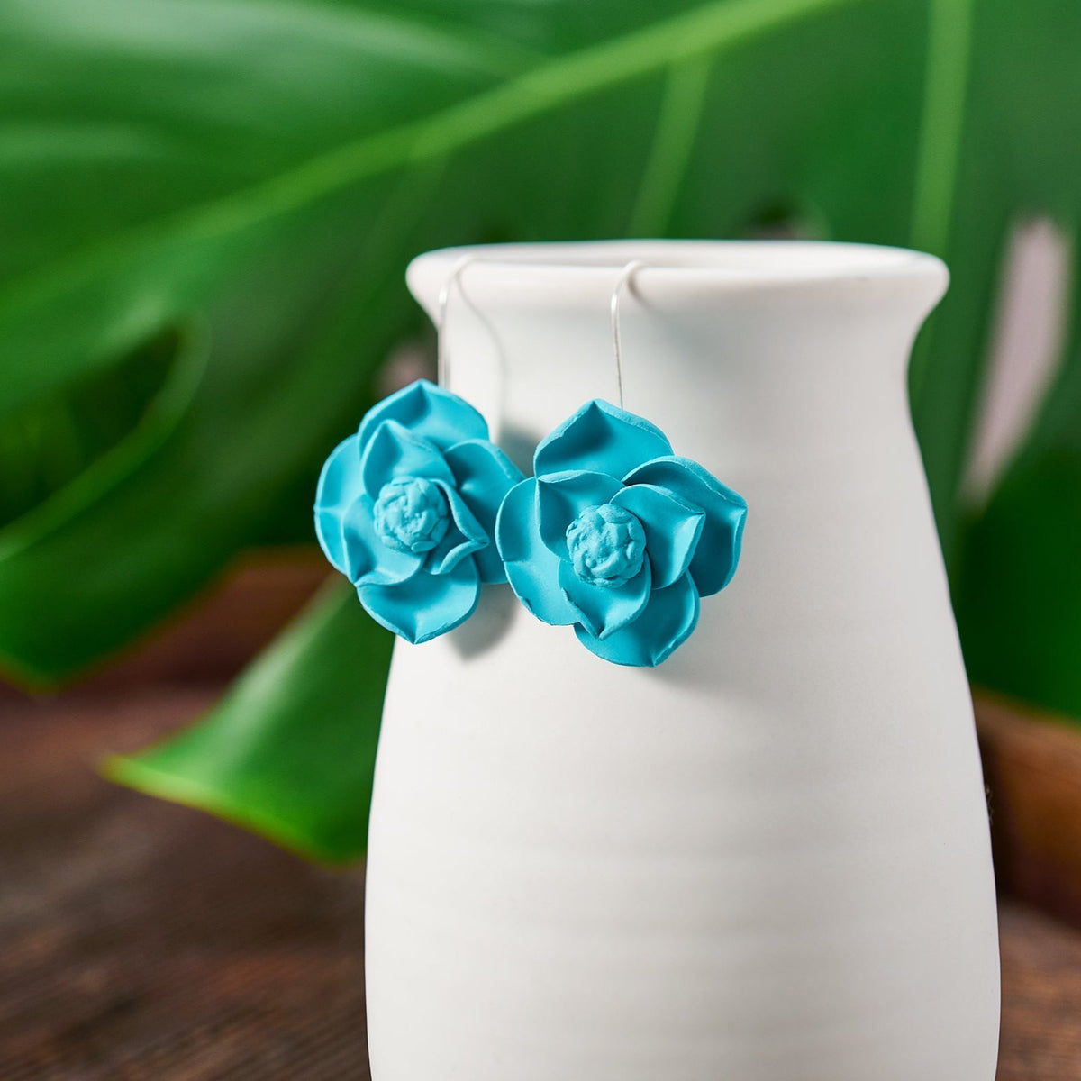 Tropical Green Clay Flower Earrings