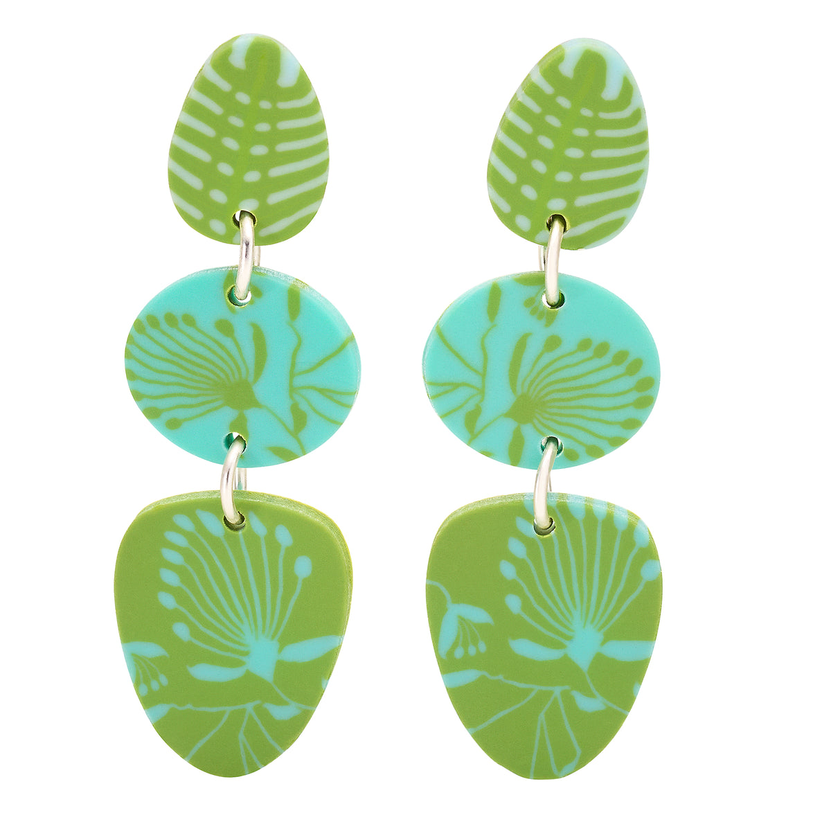 Tropical Green Peacock Post Earrings