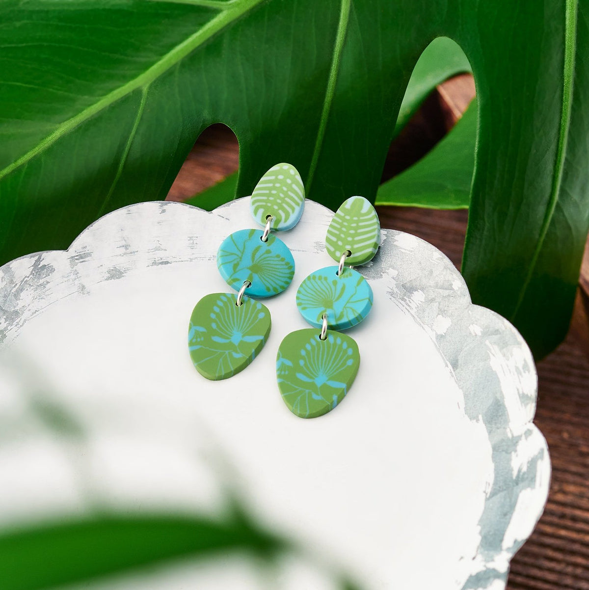 Tropical Green Peacock Post Earrings