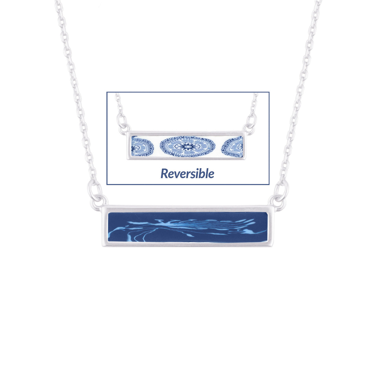 Dutch Blue Reversible Bar Necklace (Silver)