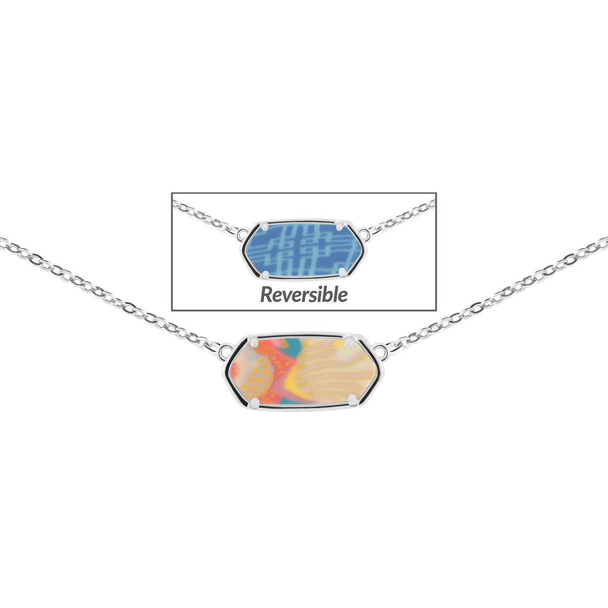 Tahiti Reversible Hex Short Chain Necklace (Rhodium)