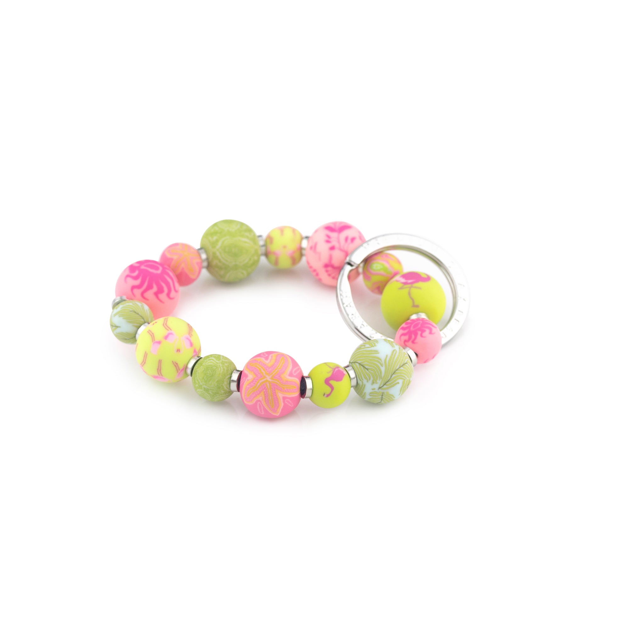 Pink Green Yellow Clay Beaded Bracelet